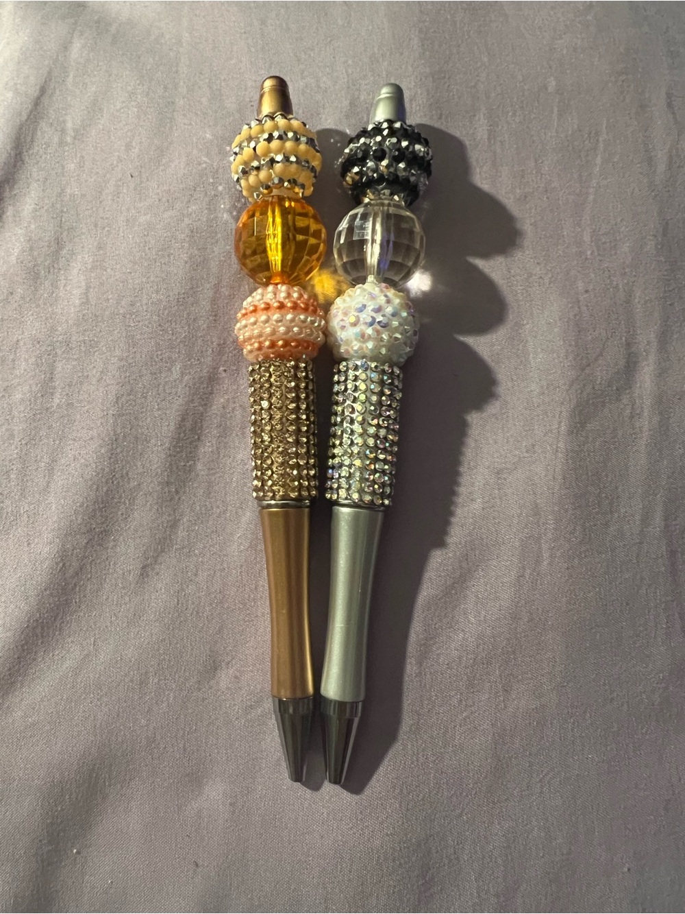 Decorative Crystal-Accent Ballpoint Pen Set - Gold & Silver